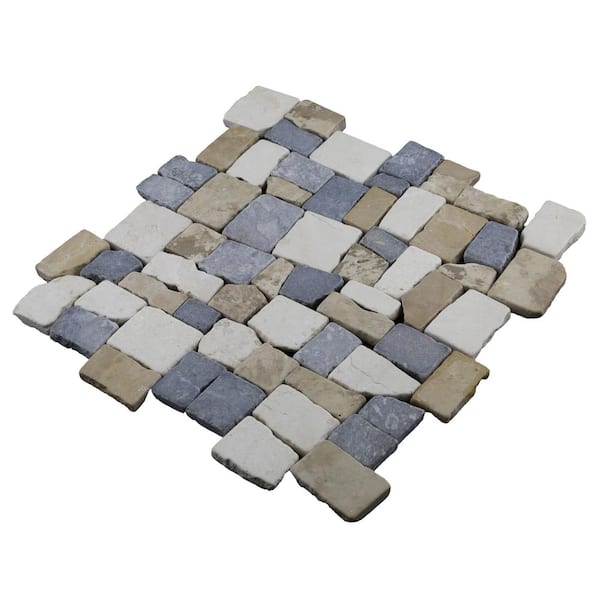 Block Mosaic Tile Sample Color Tan, White and Grey 4 in. x 6 in.