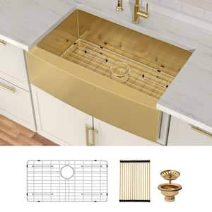 36 in. x 21 in.Gold Apront Single Bowl T304 Stainless Steel 16-Gauge Farmhouse Kitchen Sink with Bottom Grid