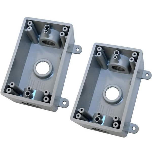Etokfoks Single-Gang Plastic Junction Electrical Box Outlet - Suitable for 1/2 in. or 3/4 in. Electrical Conduit (2-Pack)