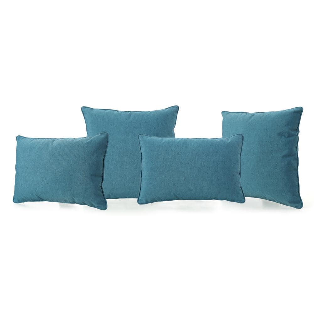 Noble House Benjamin Teal Lumbar and Square Outdoor Throw Pillow (4