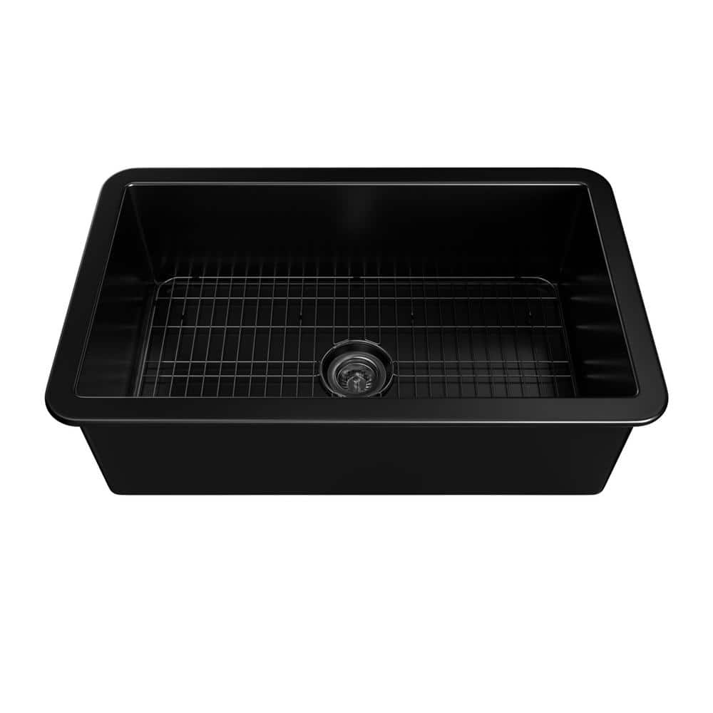 Dimakai 32 in. Undermount Single Bowl Matte Black Fireclay Kitchen Sink