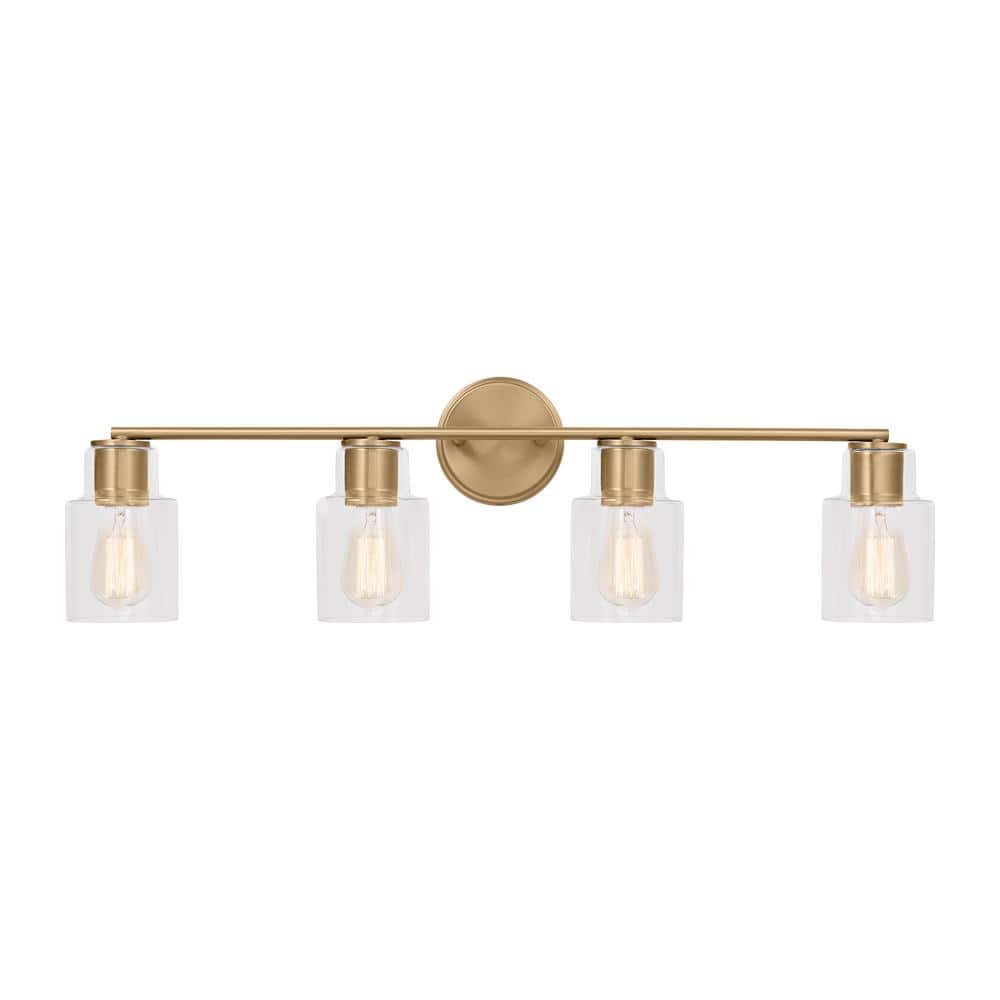 Satin Brass and Clear Glass 4-Light Vanity Fixture