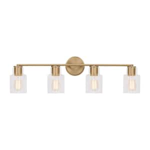 Sayward 32.375 in. W x 9.625 in. H 4-Light Satin Brass Bathroom Vanity Light with Clear Glass Shades