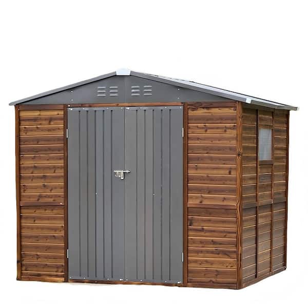 GWRGWR 6 ft. x 8 ft. Outdoor Lockable Iron-Wood Storage Shed with Side Windows and Interlock Wooden Walls (48 sq. ft. )