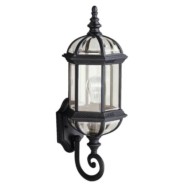 KICHLER Barrie 21.75 in. 1-Light Black Outdoor Hardwired Wall Lantern Sconce with No Bulbs Included (1-Pack)