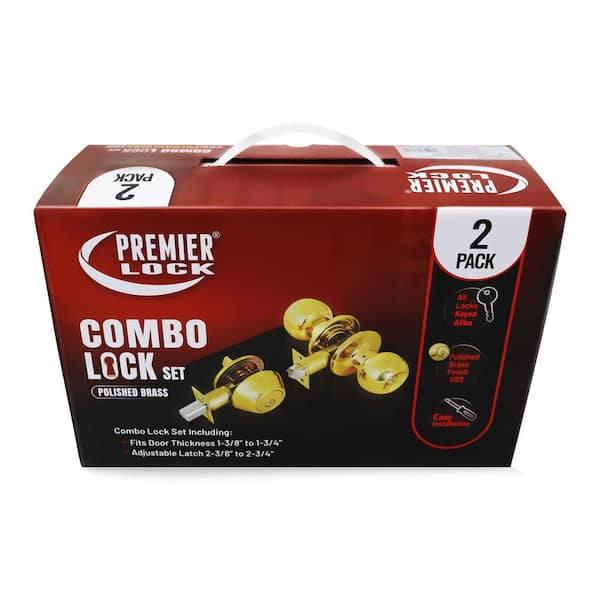 Premier Lock Antique Brass Entry Door Handle Combo Lock Set with Deadbolt  and 8 SC1 Keys Total (2-Pack, Keyed Alike) LED04C-2 - The Home Depot