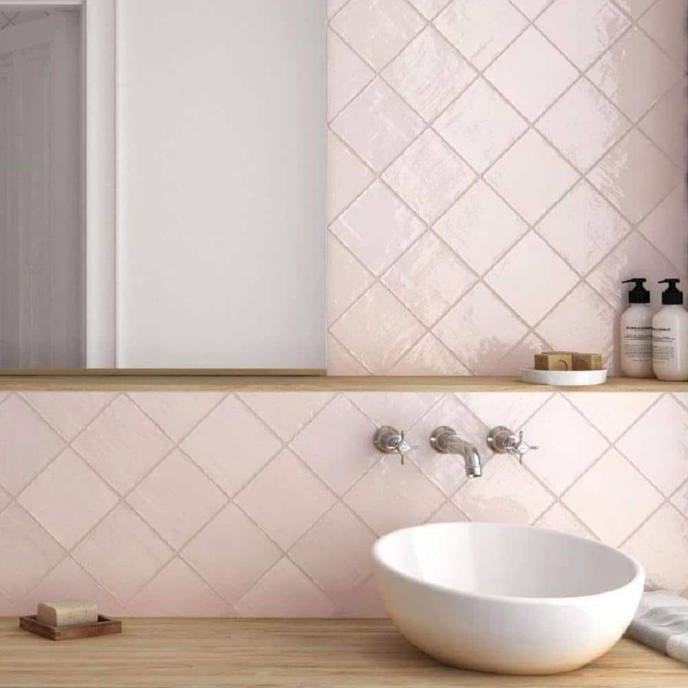 Pink 5x5 Polished Ceramic Subway Wall Tile