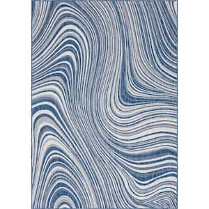 Outdoor Modern Pool Blue 7 ft. 1 in. x 10 ft. Area Rug
