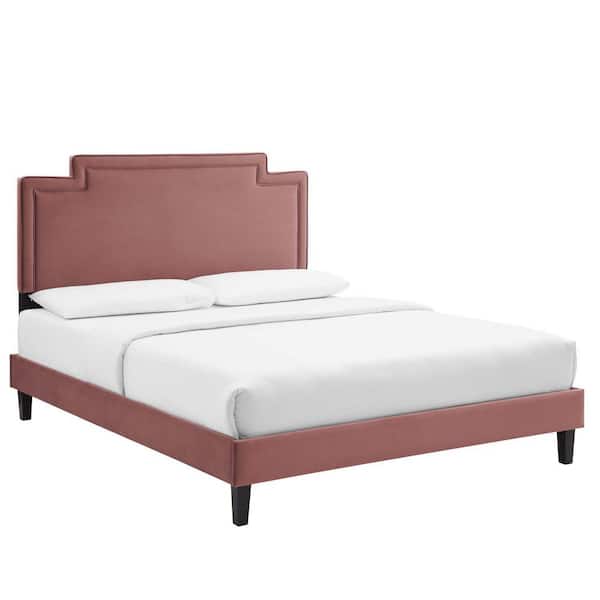 MODWAY Liva Red Performance Velvet Frame Full Platform Bed with Reinforced Center Beam