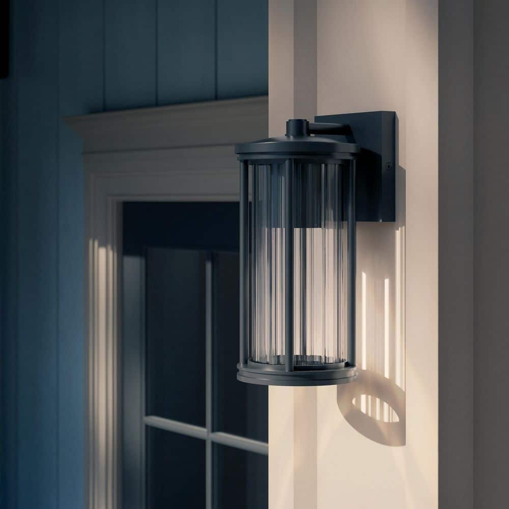 Barras 11.5 in. 1-Light Outdoor DarkSky Approved Wall Sconce with Clear Ribbed Glass in Black price history on PriceWatchPro