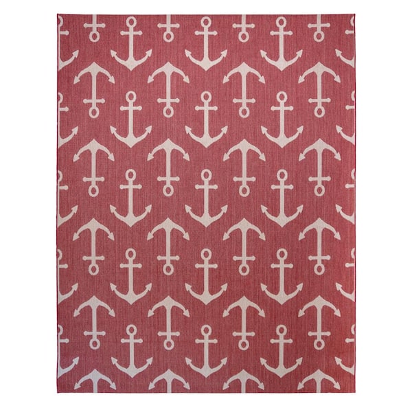 Paseo Maritime Anchors Red/Grain 6 ft. x 9 ft. Indoor/Outdoor Area Rug