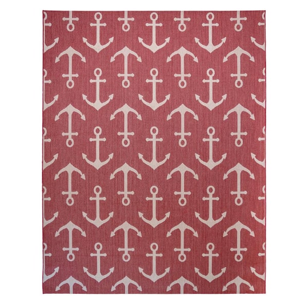 Gertmenian & Sons Paseo Maritime Anchors Red/Grain 9 ft. x 13 ft. Indoor/Outdoor Area Rug