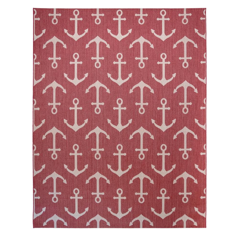 Red Nautical Anchor Indoor/Outdoor Flatweave Rug 6'6" x 9'6"