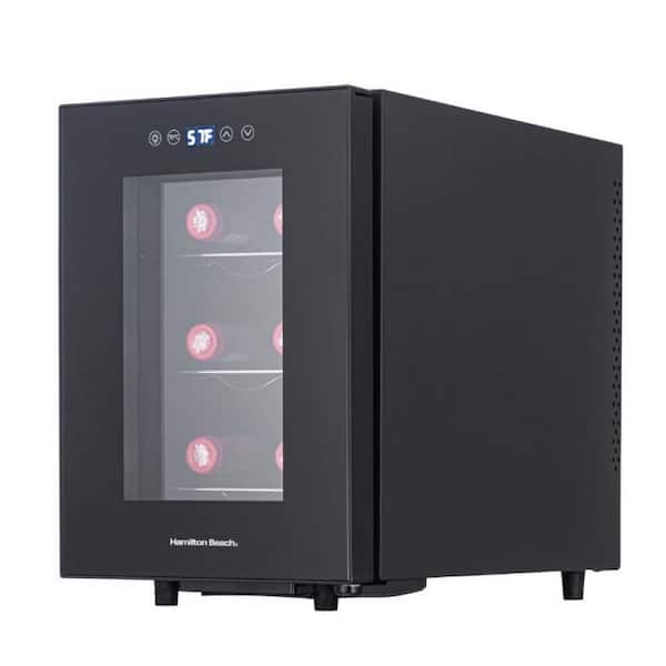 Hamilton Beach 11 in. 6 Bottle Single Zone Beverage and Wine Cooler Digital Display, Adjustable Cooler Temperature in Black