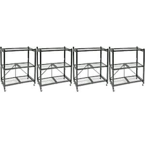 13.3 in. x 28.75 in. x 35.4 in. R3 Foldable Pewter 3-Tiered Shelving Unit Storage Rack and Wheels (4-Pack)