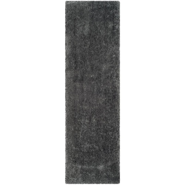SAFAVIEH Luxe Shag Gray 2 ft. x 6 ft. Solid Runner Rug