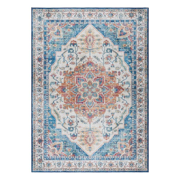 Crystal Print Soha Blue 5 ft. x 7 ft. Center Medallion Indoor Area Rug
