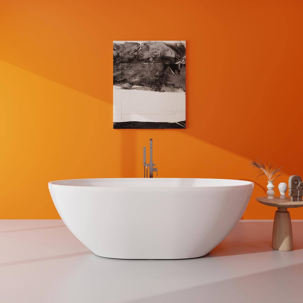 SJ STAR&JANE Ula 65 in. x 29 in. Stone Resin Freestanding Soaking