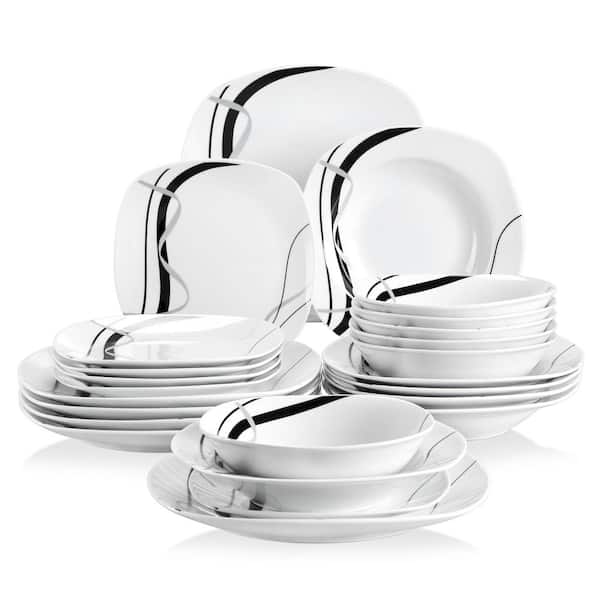 24-Piece White Porcelain Dinnerware Set (Service for 6) Dining Set Bowls and Plates Set