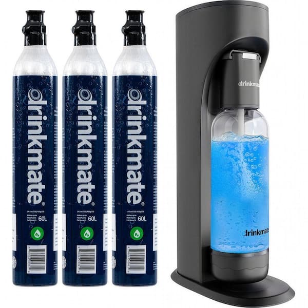 DrinkMate Matt Black Sparkling Water and Soda Maker Machine Bundle