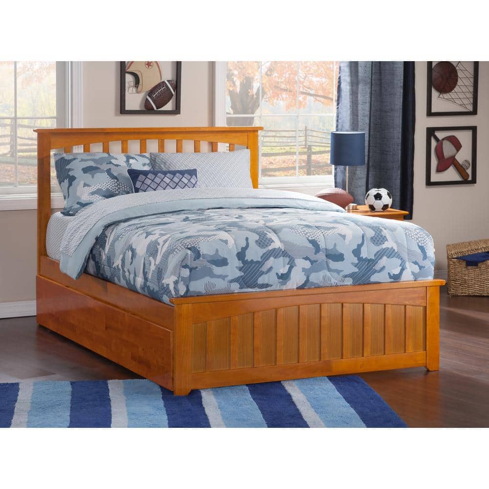 AFI Mission Brown Solid Wood Frame Full Platform Bed with Matching Footboard and Twin Trundle, Caramel Latte -  BR8736017