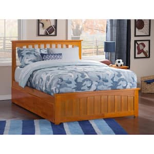 Mission Brown Solid Wood Frame Full Platform Bed with Matching Footboard and Twin Trundle