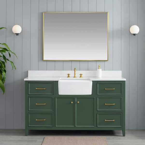 SUDIO Casey 60 in. W x 22 in. D Bath Vanity in Evergreen with Engineered Stone Vanity Top in Ariston White with White Sink