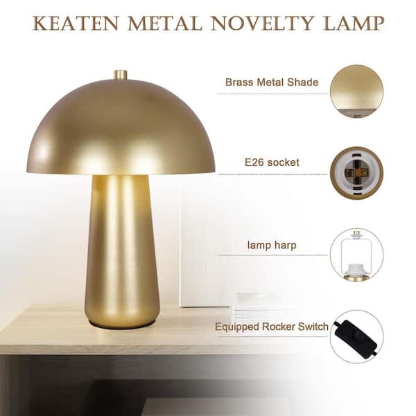 Uixe 15.7 in. Brass Mushroom Table Lamp with Bulb Included for