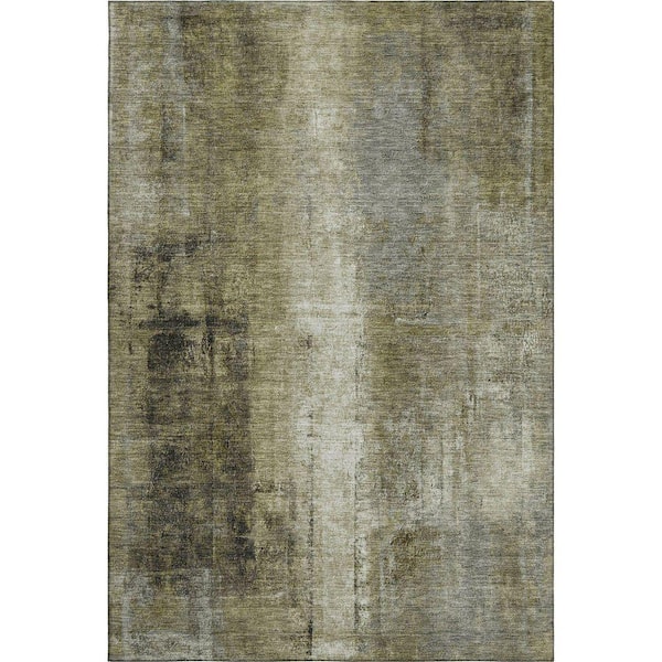 Mayfield Premium Machine Washable Abstract AMF1980 Olive 3 ft. x 4 ft. Area Rug