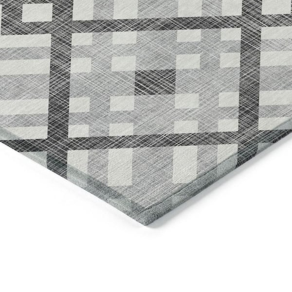 Gray, Charcoal, Ivory 5 ft. x 8 ft. Round ft. Woven Geometric Polyester Rectangle Indoor/Outdoor Area Rug