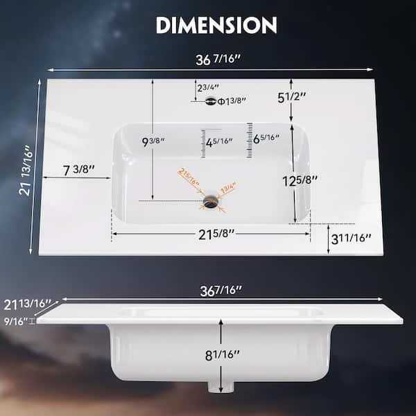 Zeafive 36 in. W x 22 in. D Solid Surface Vanity Top in Pure White