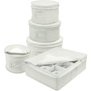 Cup and Plate Storage Organizer Beige Polyester Dinnerware Storage with Zip lock lid 5 Pack