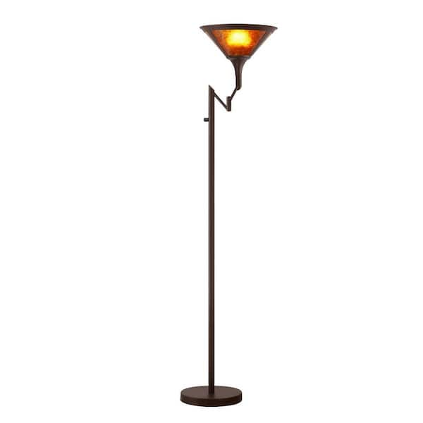 70 in. Brown Torchiere Floor Lamp with Mica Shade LED Reading Light with Adjustable Swing for Living Room, Home Office