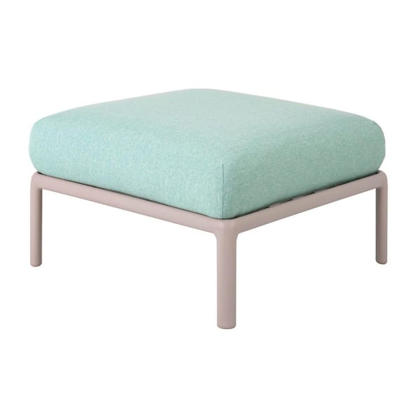 Lagoon Laurel Gray Plastic Outdoor Ottoman with Seafoam Cushion