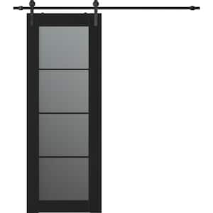 Vona 4-Lite 30 in. x 84 in. 4-Lite Frosted Glass Black Matte Wood Composite Sliding Barn Door with Hardware Kit