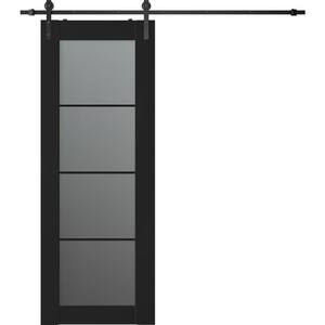 Vona 4-Lite 24 in. x 84 in. 4-Lite Frosted Glass Black Matte Wood Composite Sliding Barn Door with Hardware Kit