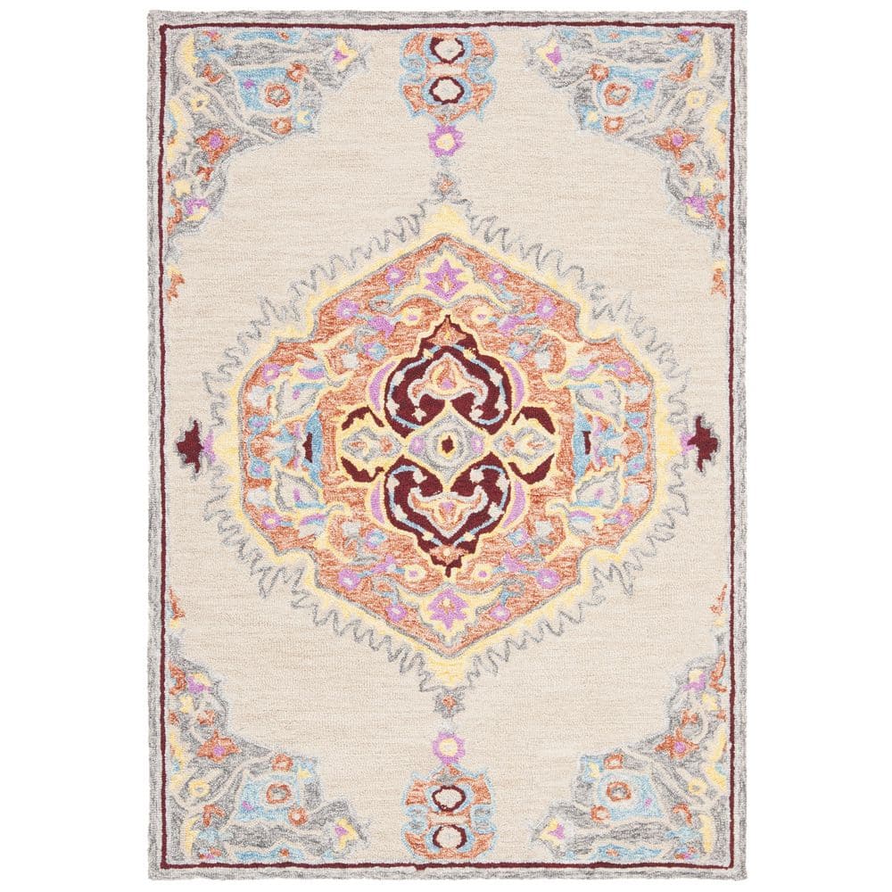 SAFAVIEH MicroLoop Beige/Orange 4 ft. x 6 ft. Geometric Floral Medallion Area Rug MLP551B4