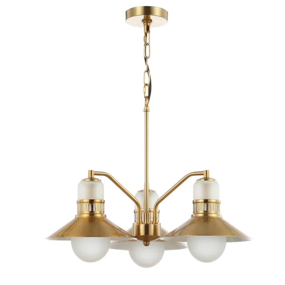 Colin 22" Brass Gold Adjustable Retro LED Chandelier with Crystal Accents