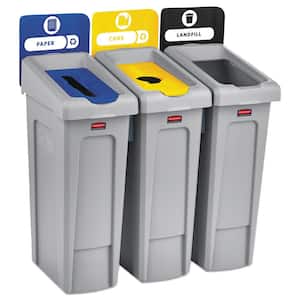 69 Gal. 3-Stream Landfill/Paper/Bottles/Cans Slim Jim Indoor Recycling Station Kit