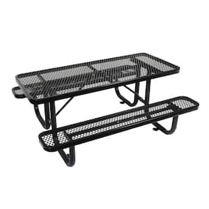 72.2 in. Black Finish Rectangular Carbon Steel Picnic Table 6-Seatign Capacity with Umbrella Hole