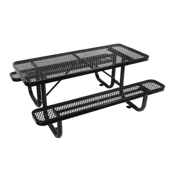Oyezvary 72.2 in. Black Finish Rectangular Carbon Steel Picnic Table 6-Seatign Capacity with Umbrella Hole