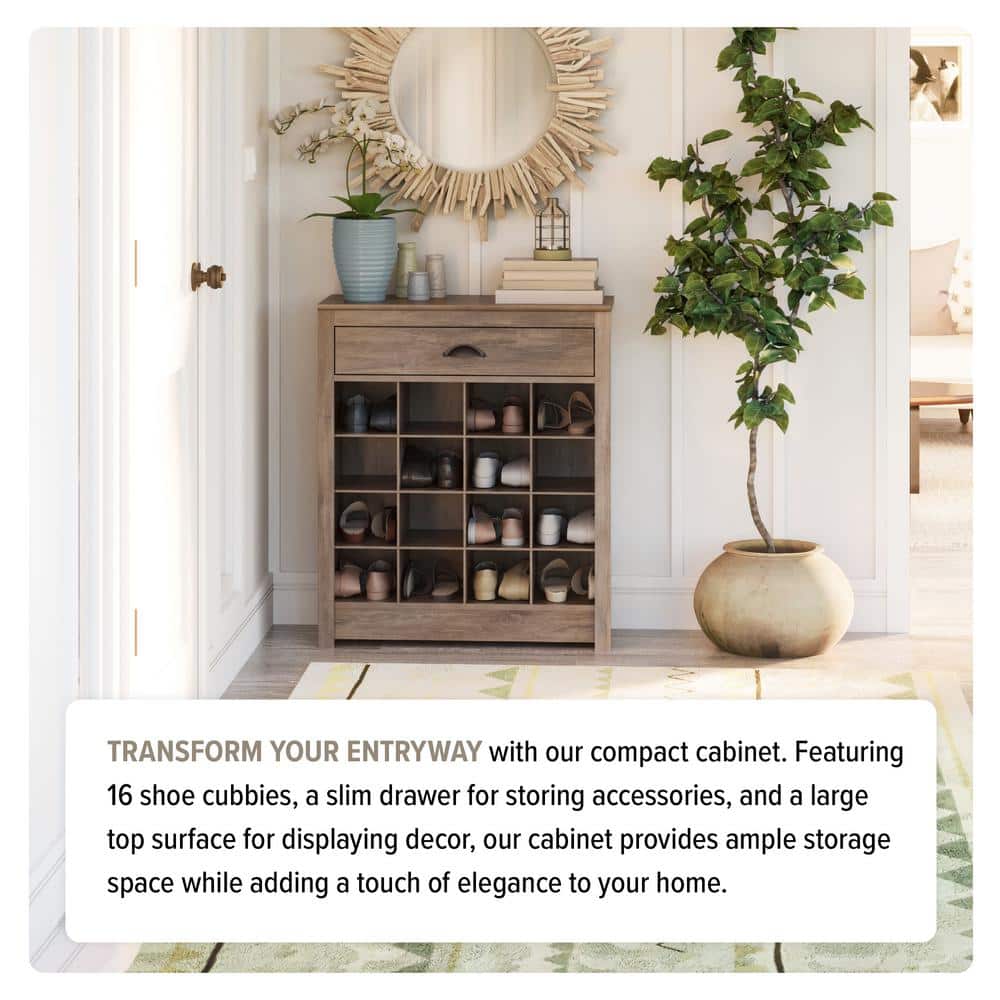 Drifted Gray 35" Wood Entryway Shoe Storage Cabinet