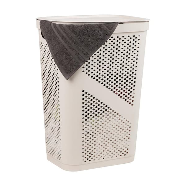 Mind Reader Ivory 23.5 in. H x 13.75 in. W x 17.25 in. L Plastic 60L Modern Rectangle Laundry Room Hamper with Lid