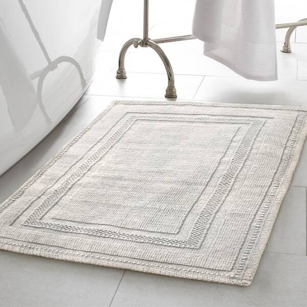 Cotton Stonewash Racetrack Light Grey 20 in. x 32 in Solid Bordered 2-Piece Bath Rug Set