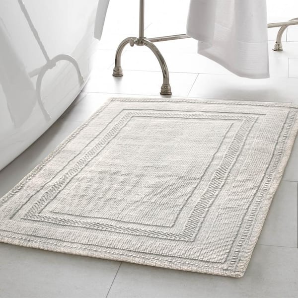 Stonewash Racetrack Washed Beige Solid Color Cotton Rectangle 2-Piece Bath Rug  Set
