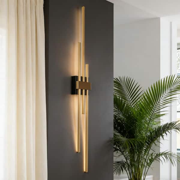 42.1 in. H 3-Light Plating Brass Large Linear LED Wall Sconce Modern Black Wall Lamp for Hallways,Living Room and Stairs