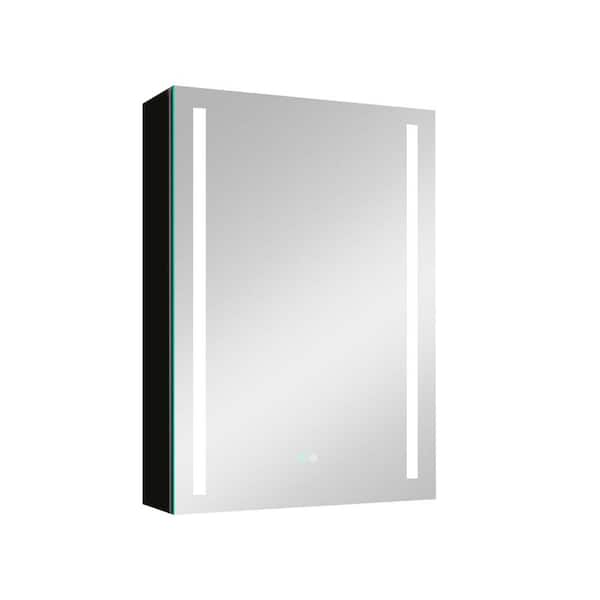 Xspracer Moray 20 in. W x 30 in. H Rectangular Aluminum Surface Mount Medicine Cabinet with Mirror and LED Light in Black