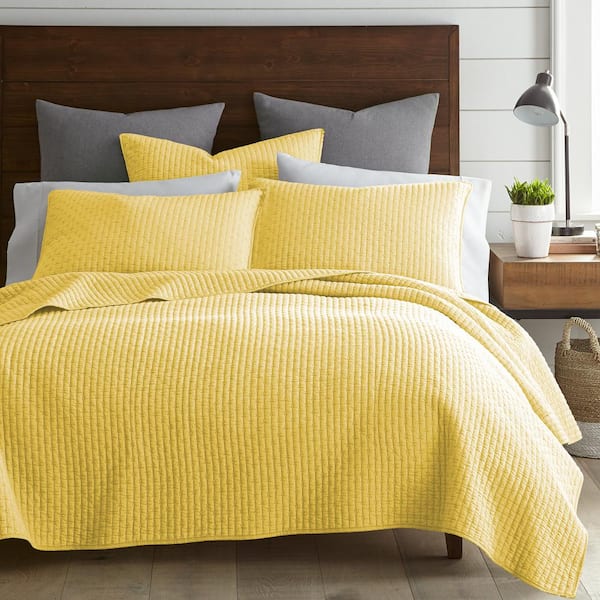 LEVTEX HOME Cross Stitch Yellow Solid Cotton 26 in. x 26 in. Euro Sham (Set of 2)