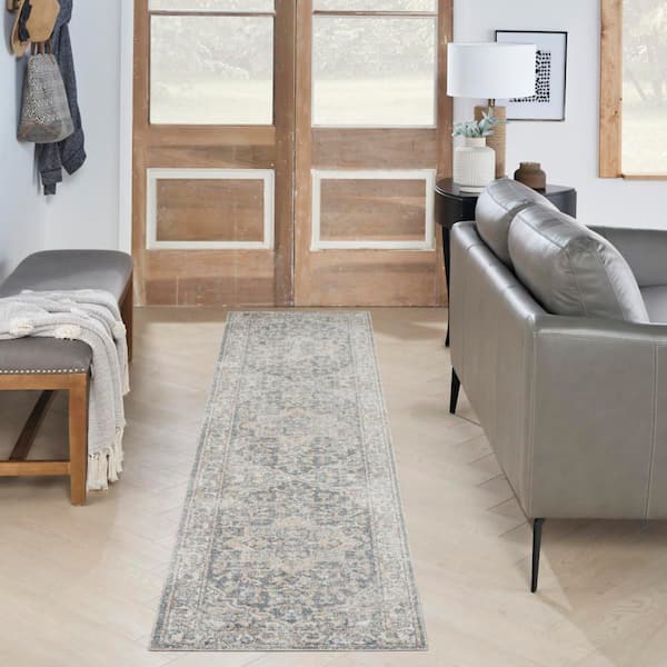 Astra Machine Washable Grey Blue 2 ft. x 6 ft. Distressed Traditional Runner Area Rug