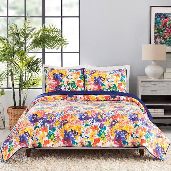 MAKERS COLLECTIVE Garden In Bloom 2-Piece Purple Floral Cotton Twin Quilt Set By CreativeIngrid